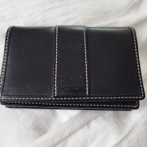 Vintage Coach Black Leather Bi Fold Card Holder Coin Purse Wallet
